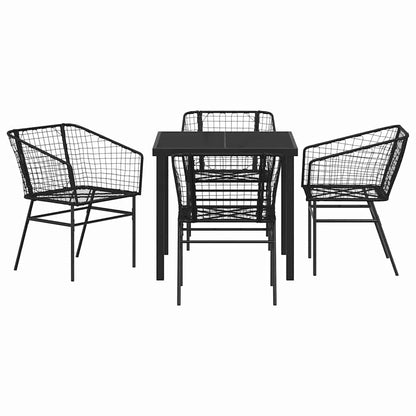 Tuin eettafelset 5 pcs Zwart poly rattan