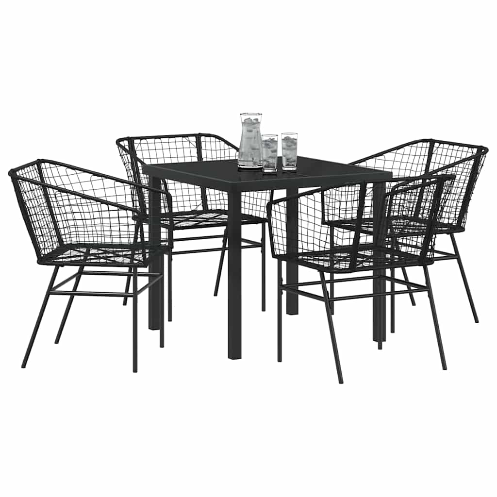Tuin eettafelset 5 pcs Zwart poly rattan