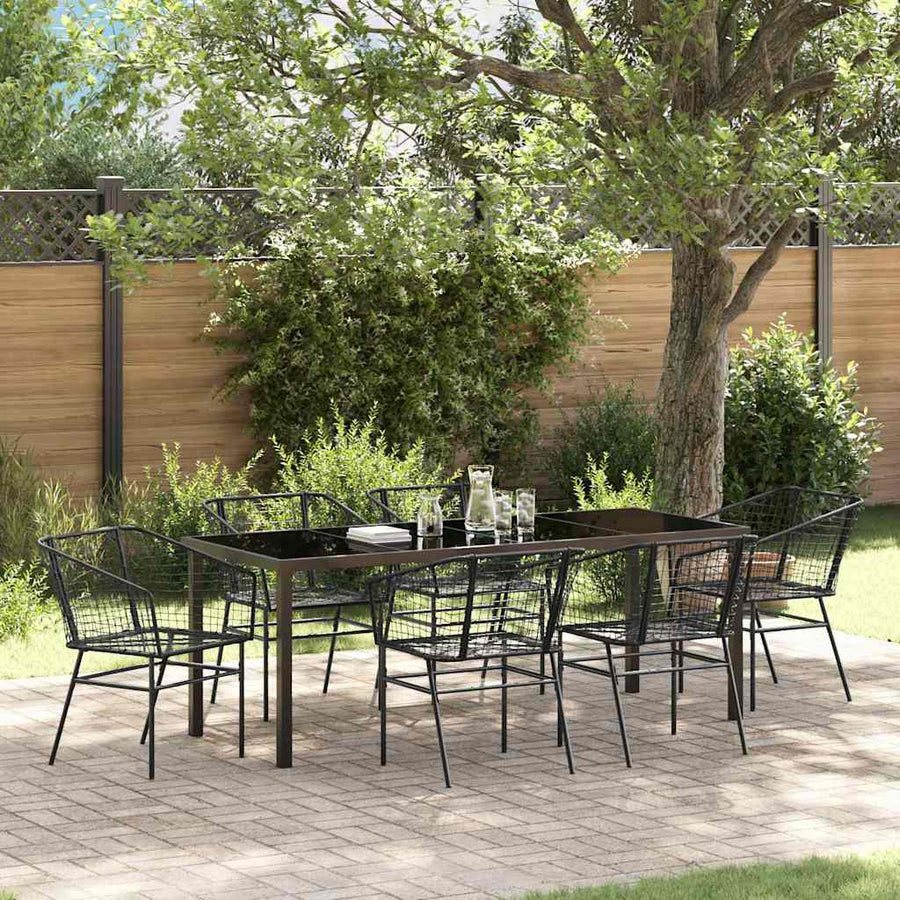 Tuin Eetset 7 Pcs Zwart Poly Rattan