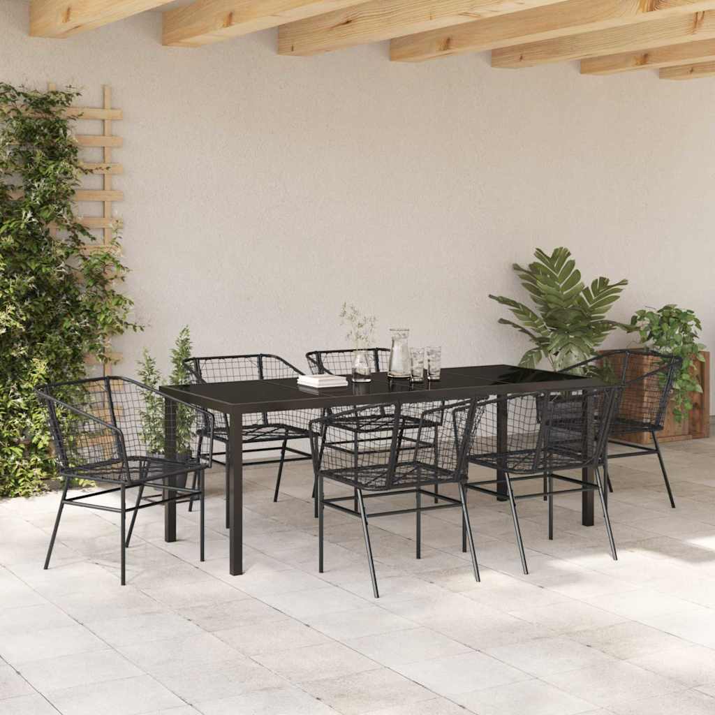 Tuin Eetset 7 Pcs Zwart Poly Rattan