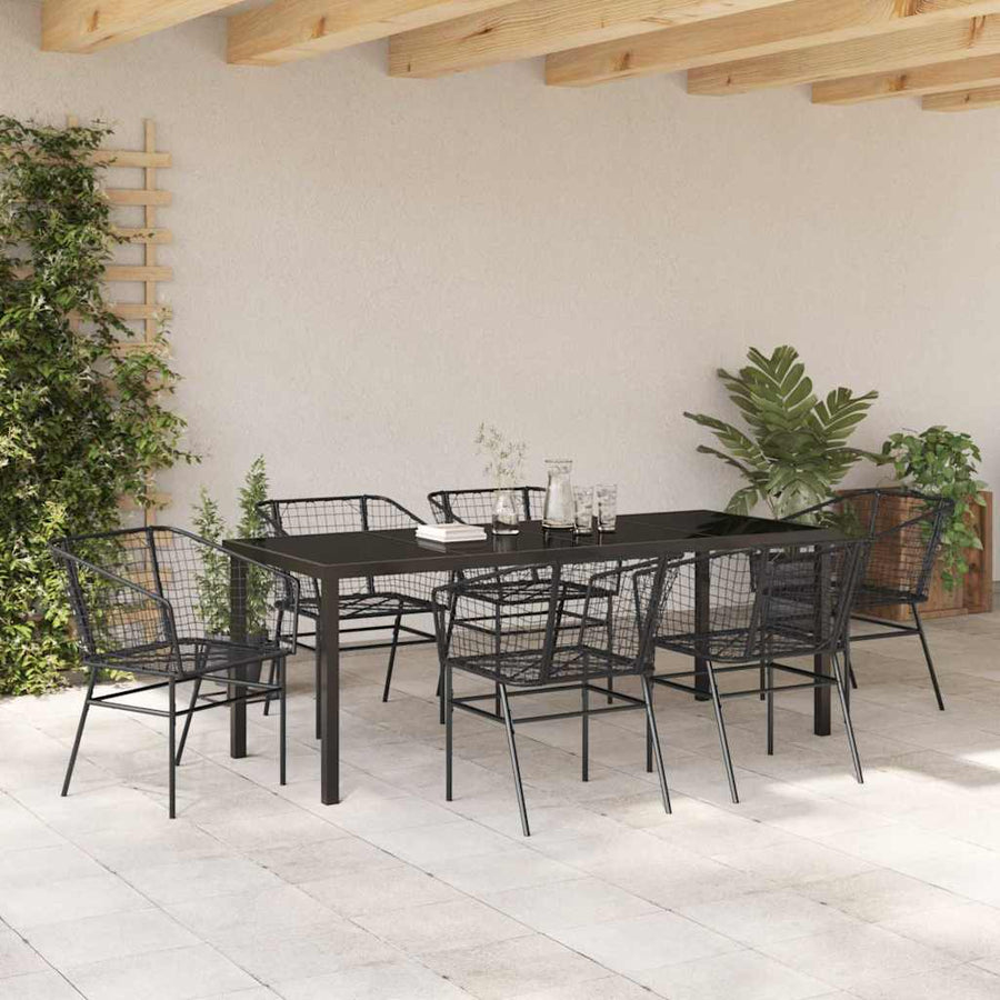 Tuin Eetset 7 Pcs Zwart Poly Rattan