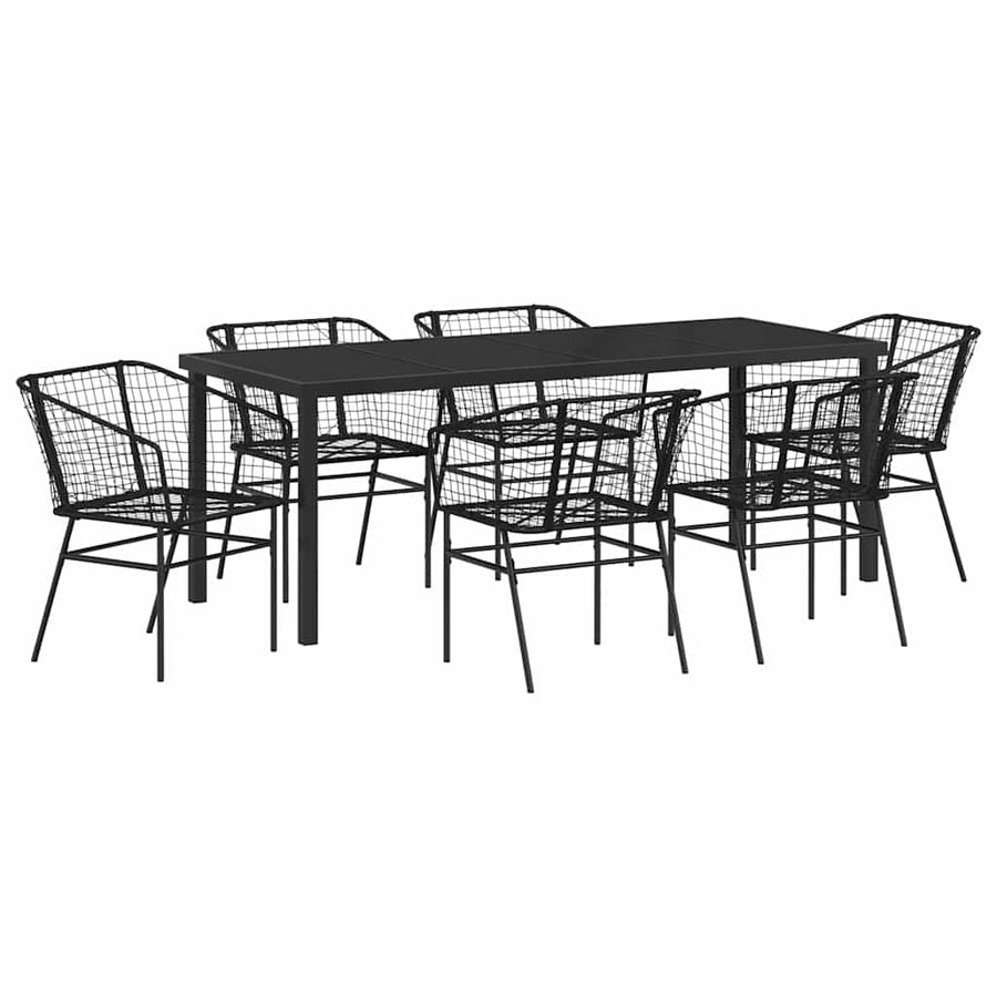 Tuin Eetset 7 Pcs Zwart Poly Rattan