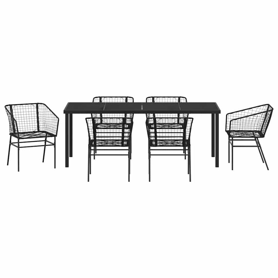 Tuin Eetset 7 Pcs Zwart Poly Rattan