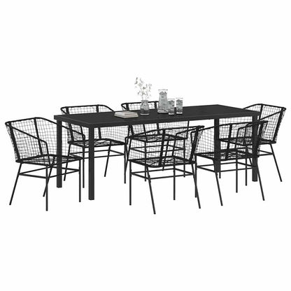 Tuin Eetset 7 Pcs Zwart Poly Rattan
