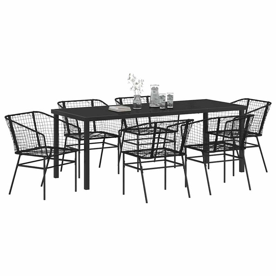 Tuin Eetset 7 Pcs Zwart Poly Rattan