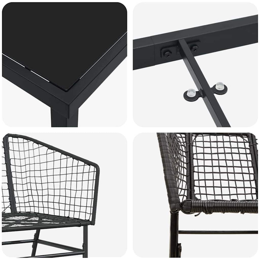 Tuin Eetset 9 Pcs Zwart Poly Rattan