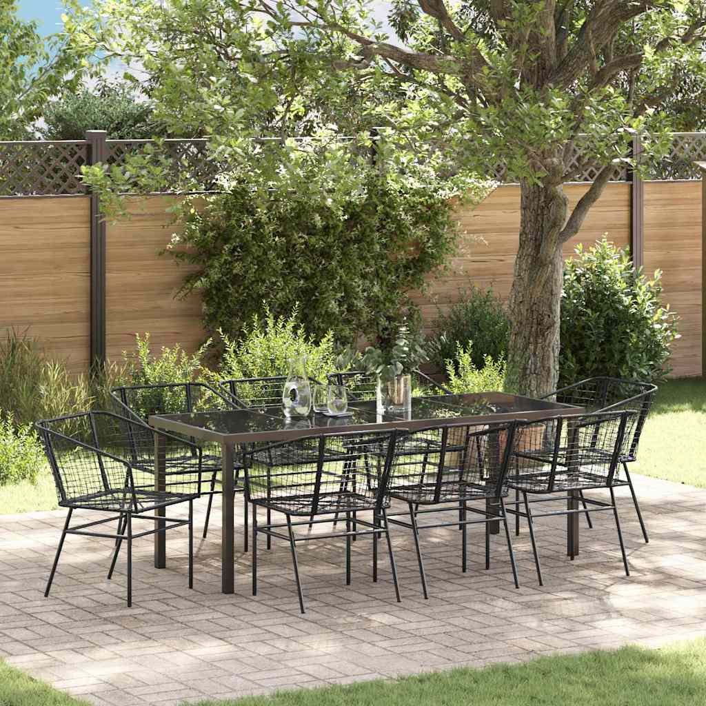 Tuin Eetset 9 Pcs Zwart Poly Rattan