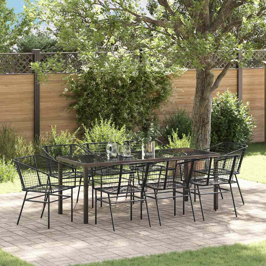 Tuin Eetset 9 Pcs Zwart Poly Rattan