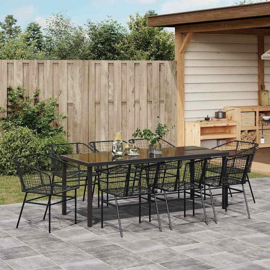Tuin Eetset 9 Pcs Zwart Poly Rattan
