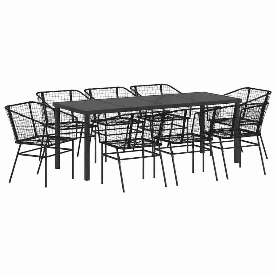 Tuin Eetset 9 Pcs Zwart Poly Rattan