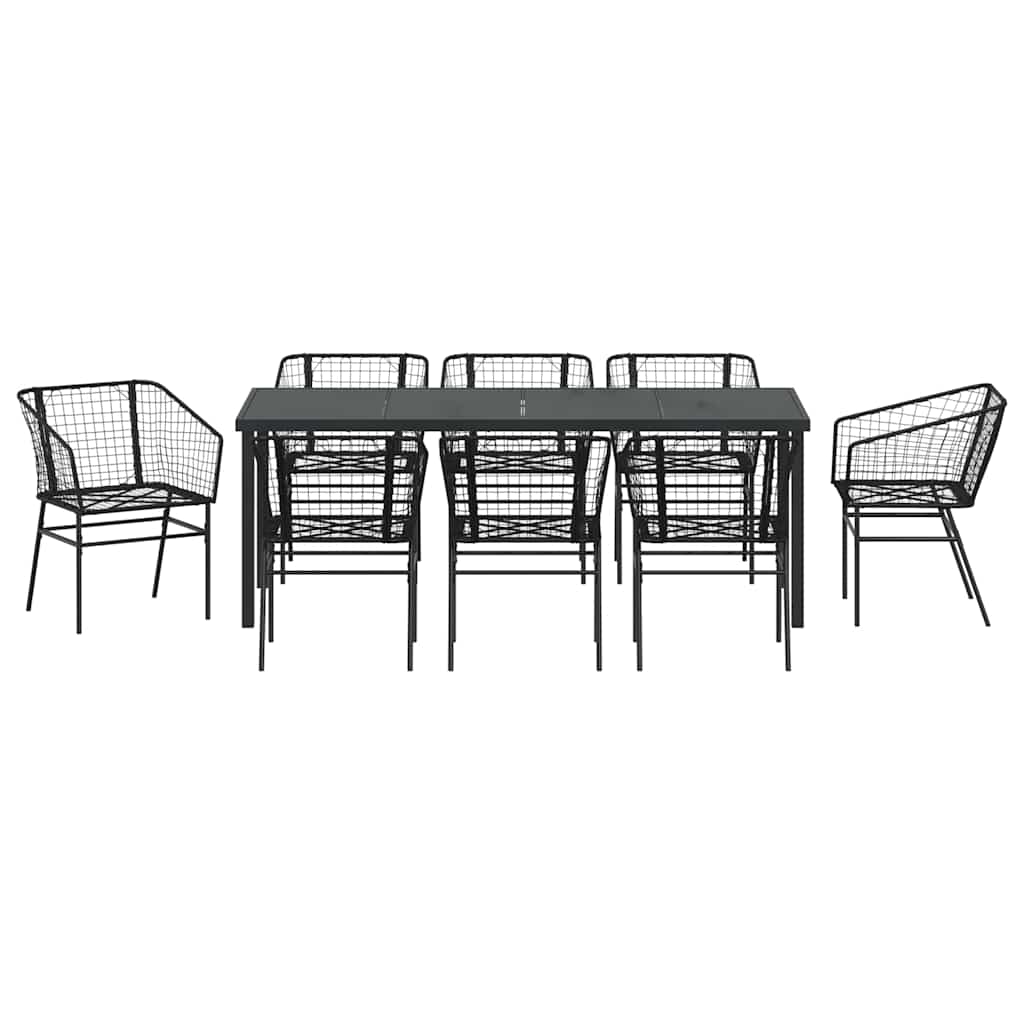 Tuin Eetset 9 Pcs Zwart Poly Rattan