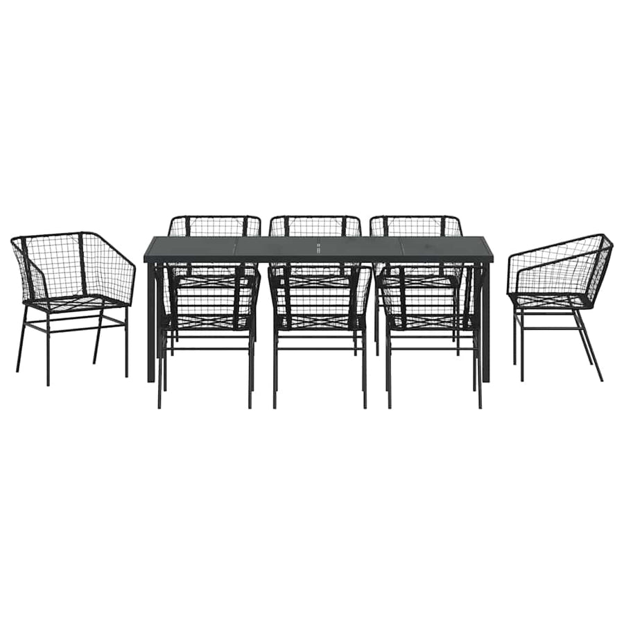 Tuin Eetset 9 Pcs Zwart Poly Rattan
