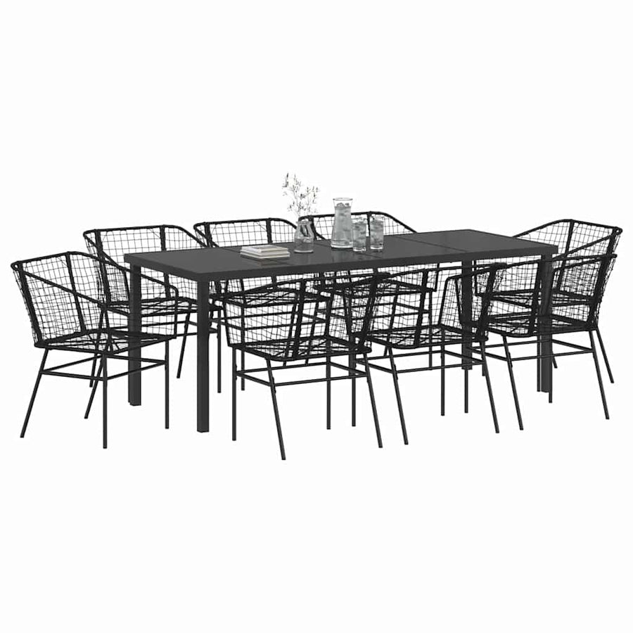 Tuin Eetset 9 Pcs Zwart Poly Rattan