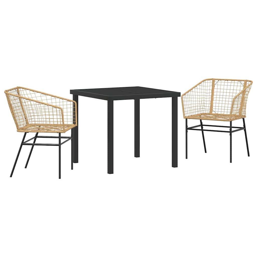 Tuin eettafelset 3 pcs Bruin poly rattan