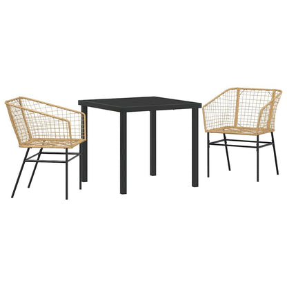 Tuin eettafelset 3 pcs Bruin poly rattan