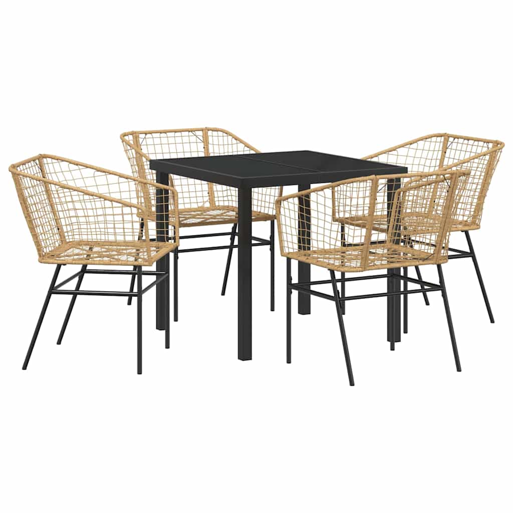 Tuin eettafelset 5 pcs Bruin poly rattan