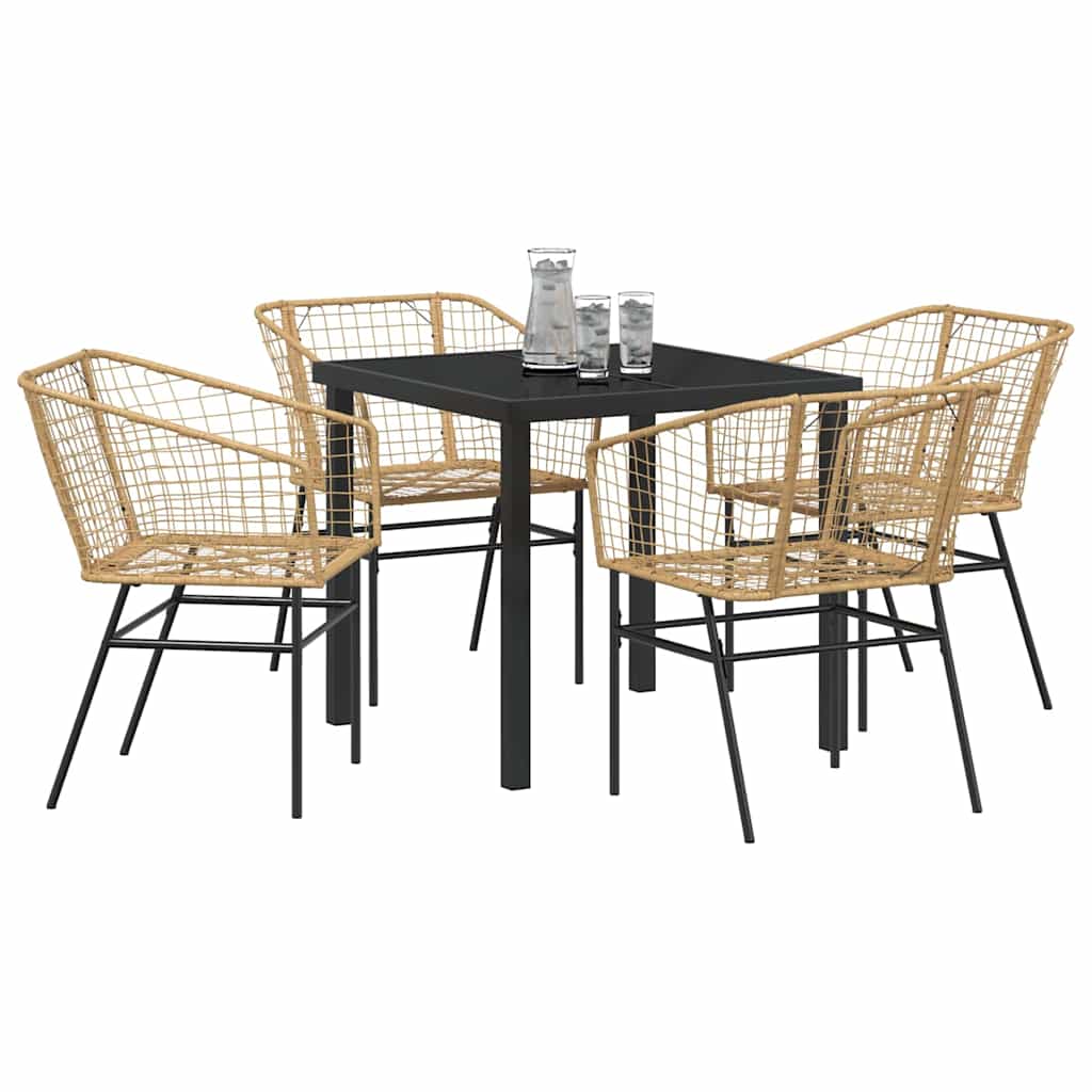 Tuin eettafelset 5 pcs Bruin poly rattan