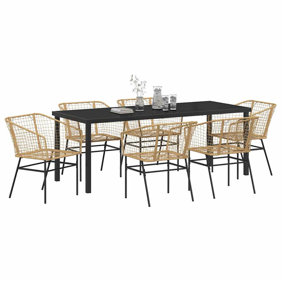 Tuin Eetset 7 Pcs Bruin Poly Rattan