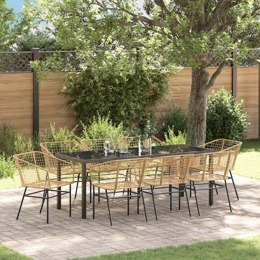 Tuin Eetset 9 Pcs Bruin Poly Rattan