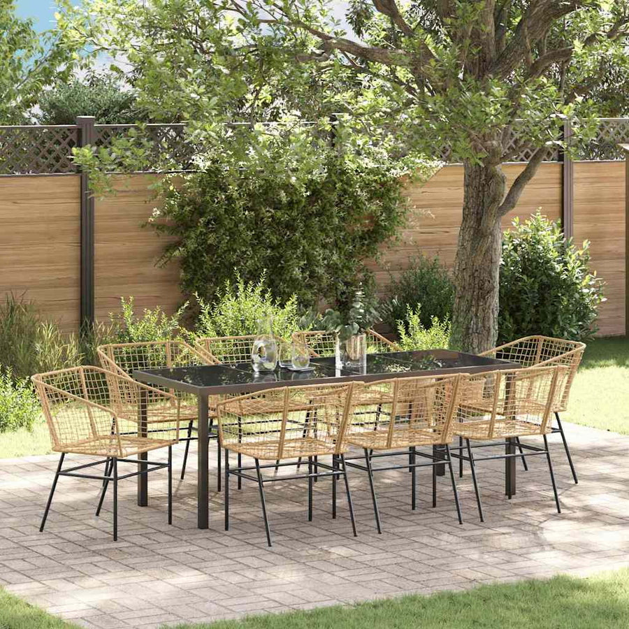 Tuin Eetset 9 Pcs Bruin Poly Rattan