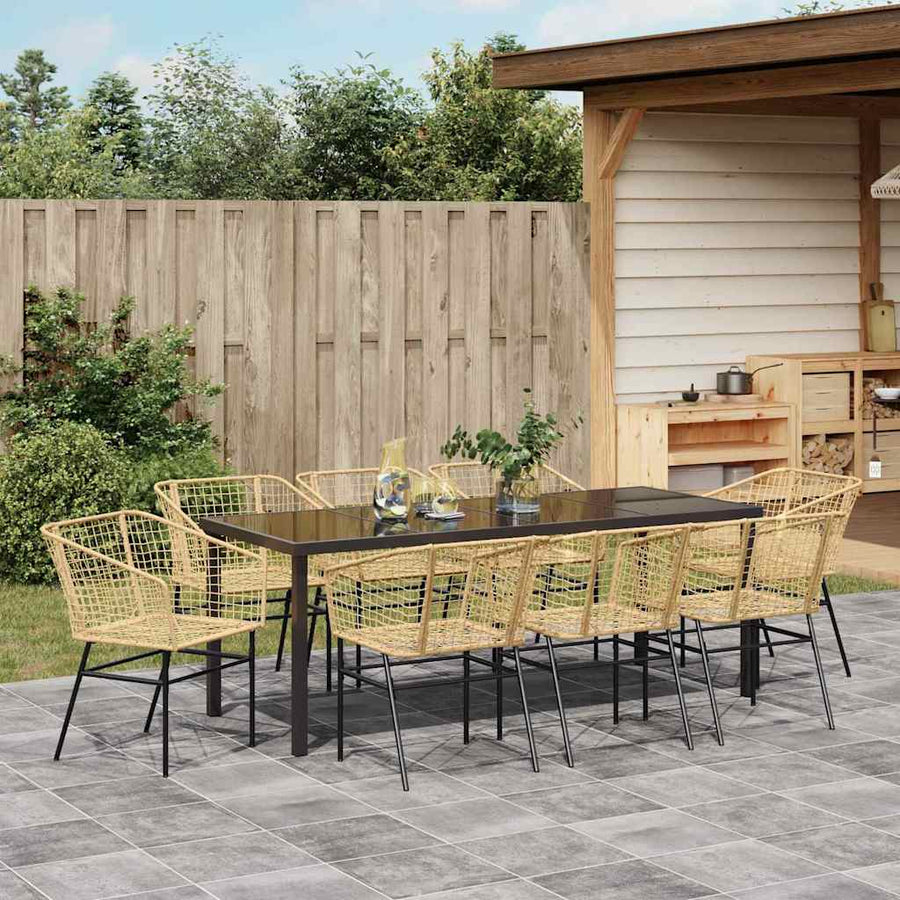 Tuin Eetset 9 Pcs Bruin Poly Rattan