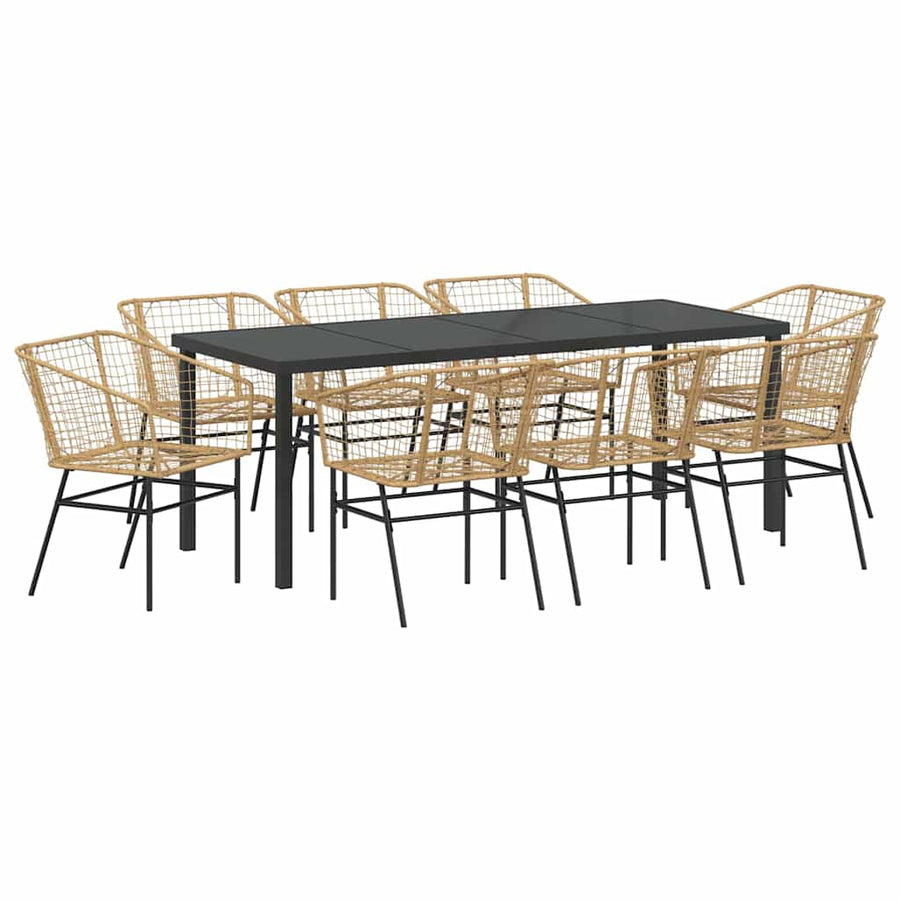 Tuin Eetset 9 Pcs Bruin Poly Rattan