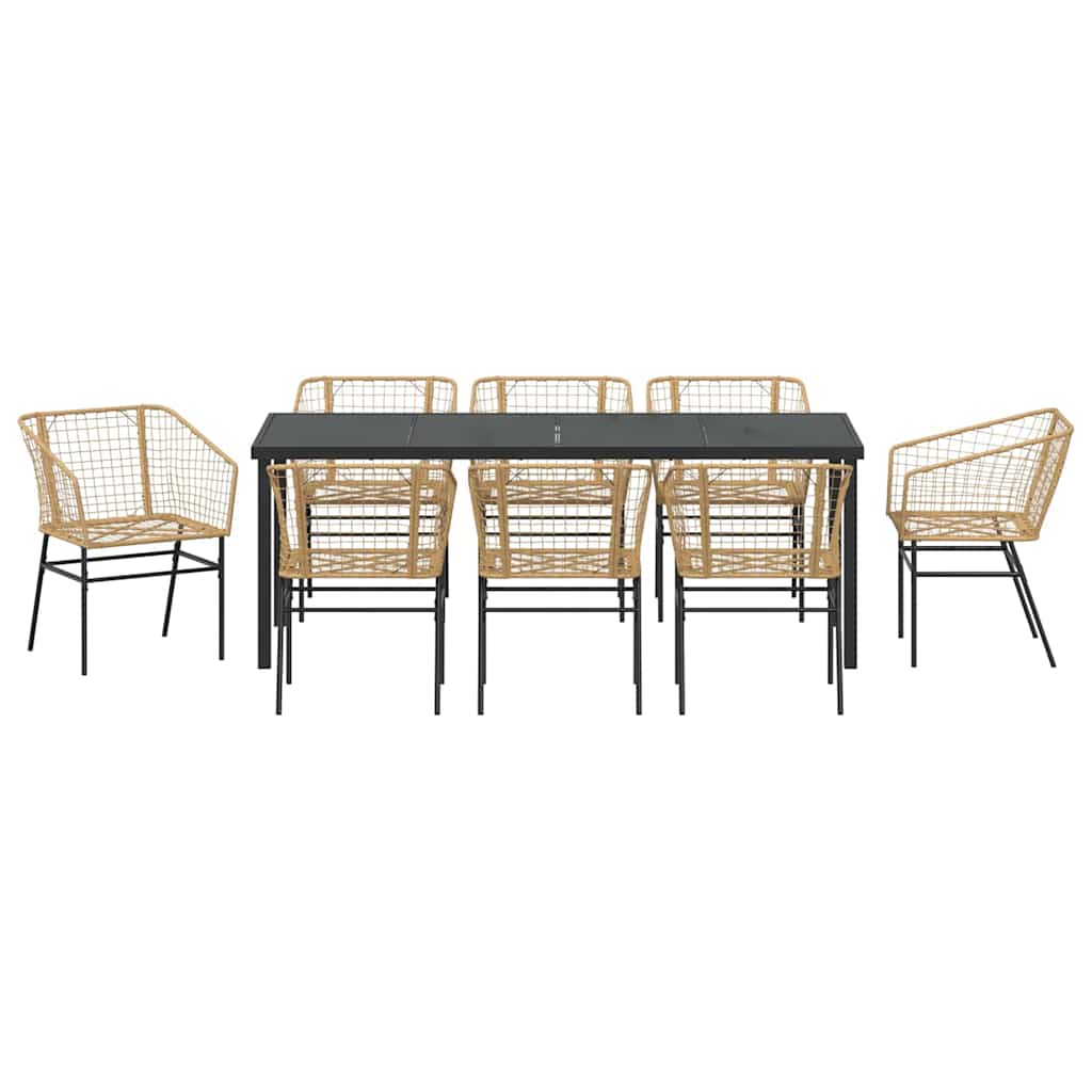 Tuin Eetset 9 Pcs Bruin Poly Rattan