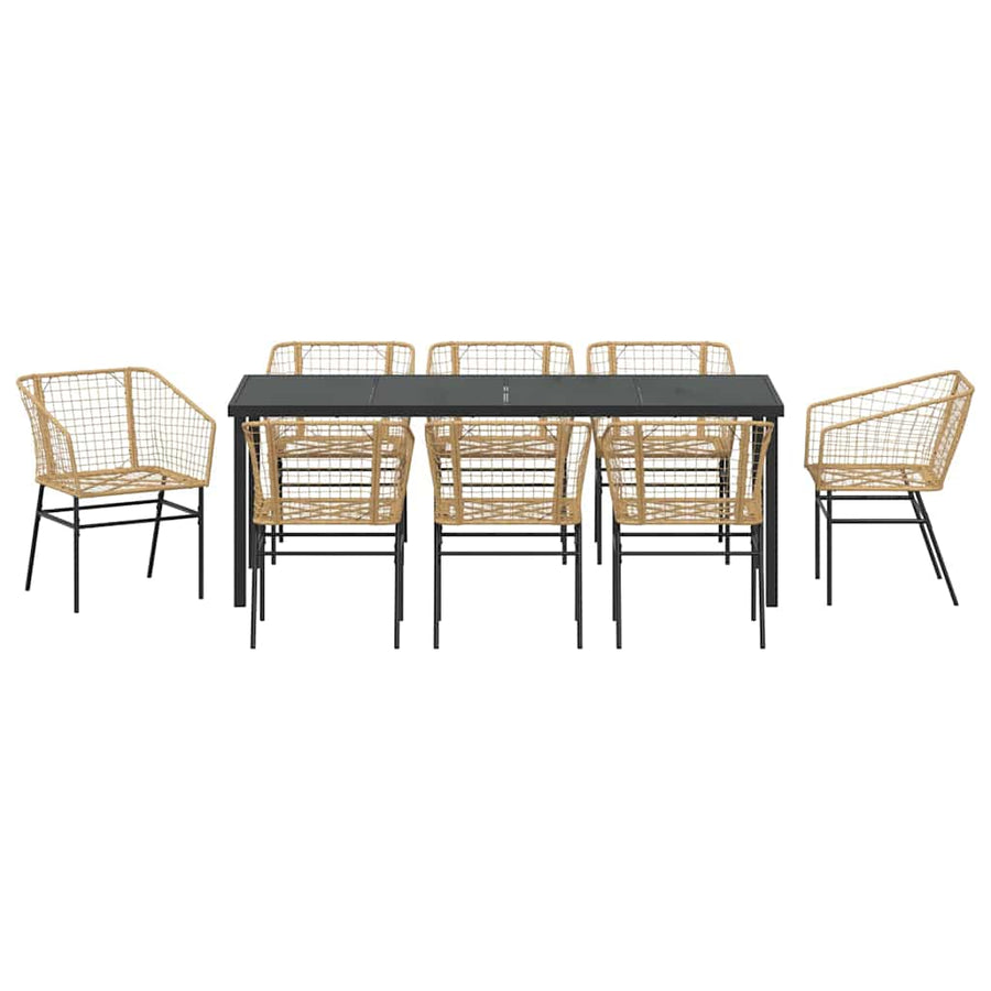 Tuin Eetset 9 Pcs Bruin Poly Rattan