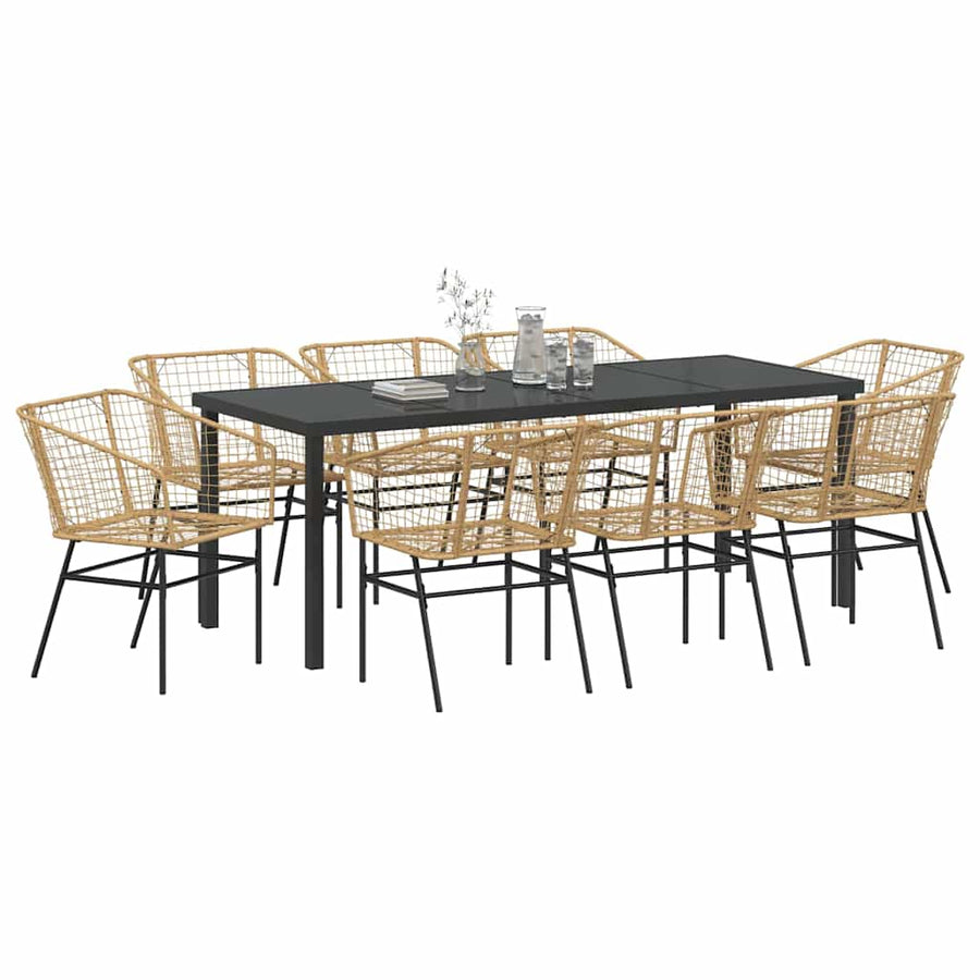 Tuin Eetset 9 Pcs Bruin Poly Rattan