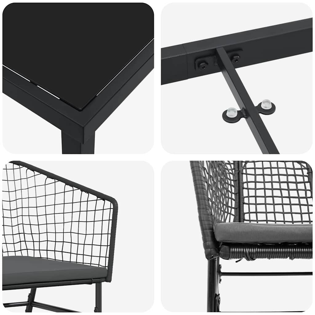 Tuin eettafelset 3 pcs Zwart poly rattan