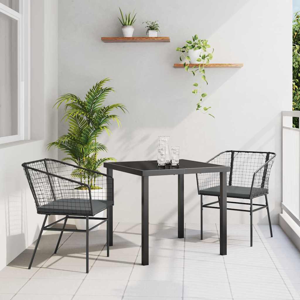 Tuin eettafelset 3 pcs Zwart poly rattan