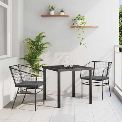 Tuin eettafelset 3 pcs Zwart poly rattan
