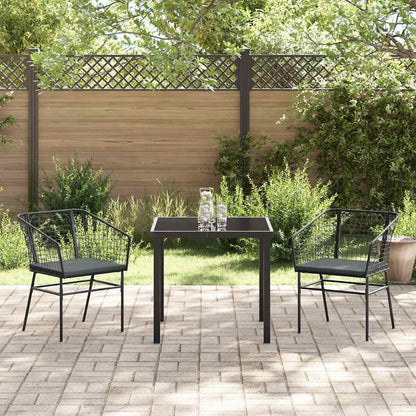 Tuin eettafelset 3 pcs Zwart poly rattan