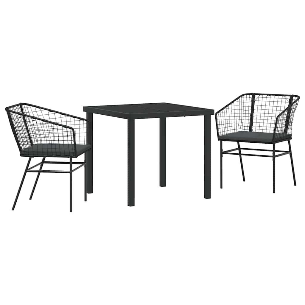 Tuin eettafelset 3 pcs Zwart poly rattan