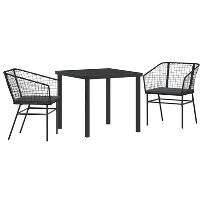 Tuin eettafelset 3 pcs Zwart poly rattan
