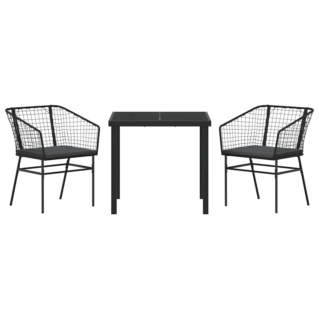 Tuin eettafelset 3 pcs Zwart poly rattan