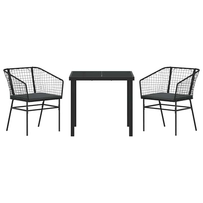 Tuin eettafelset 3 pcs Zwart poly rattan