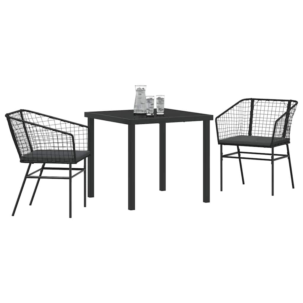 Tuin eettafelset 3 pcs Zwart poly rattan