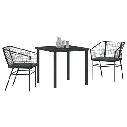 Tuin eettafelset 3 pcs Zwart poly rattan