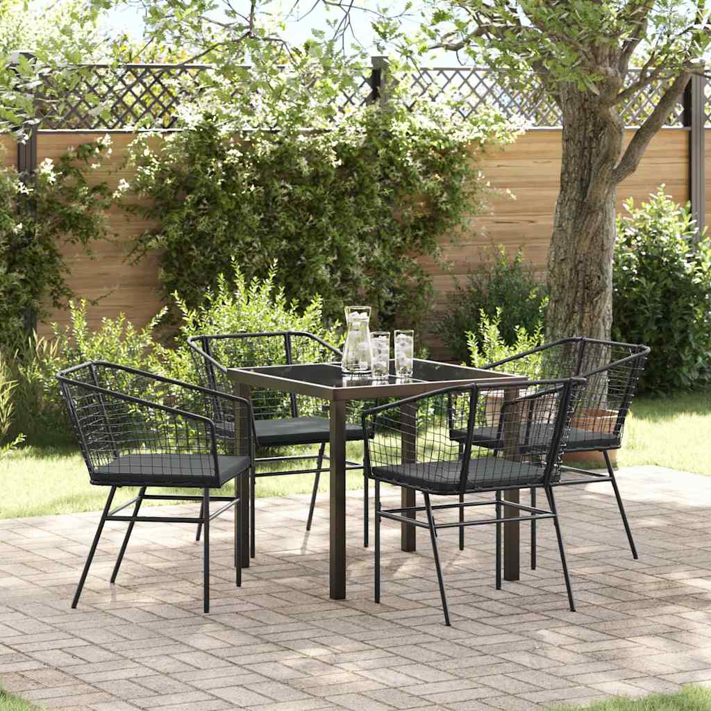Tuin eettafelset 5 pcs Zwart poly rattan