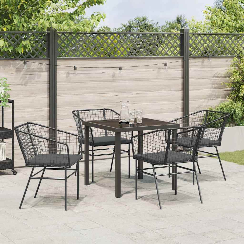 Tuin eettafelset 5 pcs Zwart poly rattan