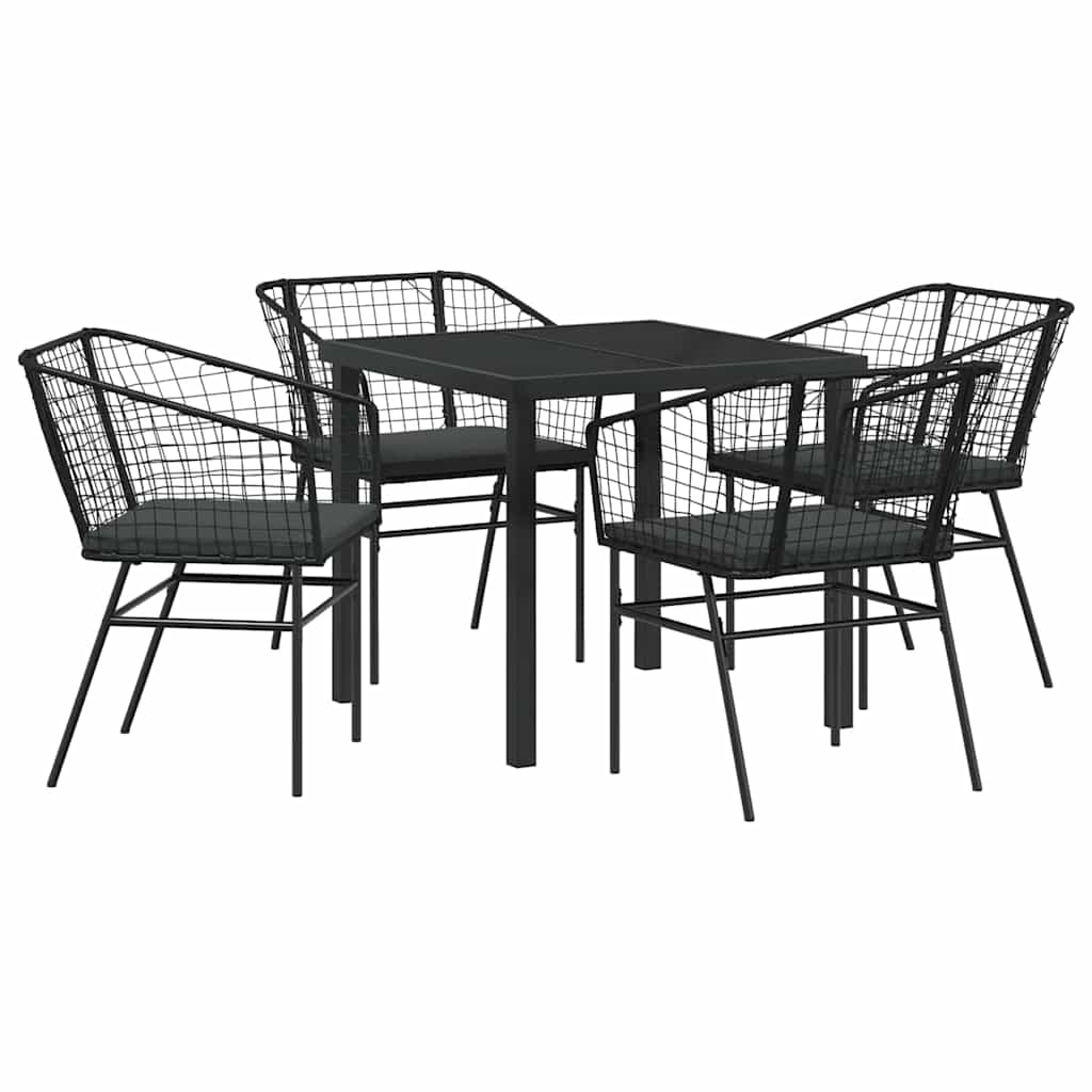 Tuin eettafelset 5 pcs Zwart poly rattan