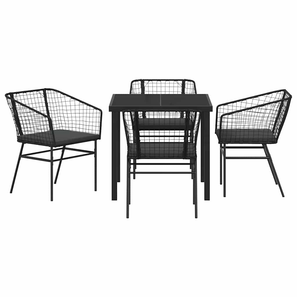 Tuin eettafelset 5 pcs Zwart poly rattan