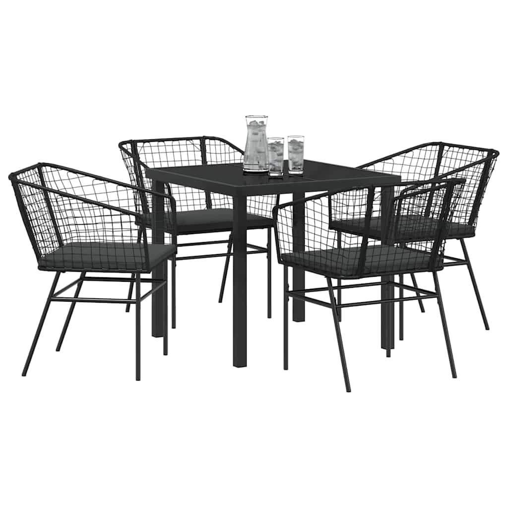 Tuin eettafelset 5 pcs Zwart poly rattan