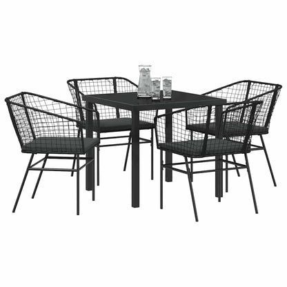Tuin eettafelset 5 pcs Zwart poly rattan