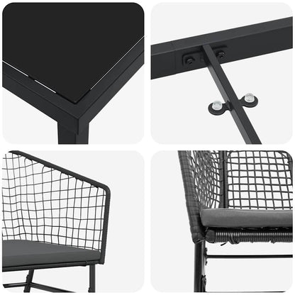 Tuin Eetset 7 Pcs Zwart Poly Rattan