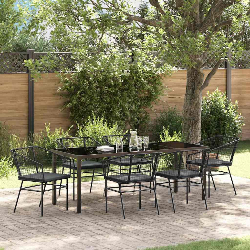 Tuin Eetset 7 Pcs Zwart Poly Rattan