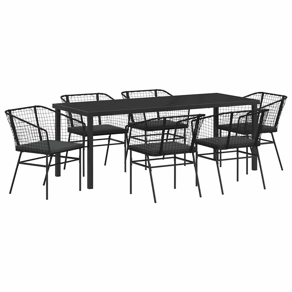 Tuin Eetset 7 Pcs Zwart Poly Rattan
