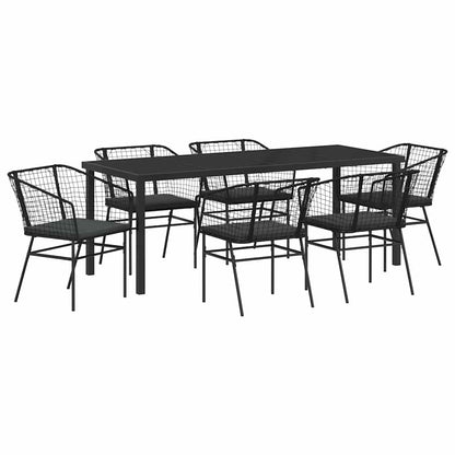 Tuin Eetset 7 Pcs Zwart Poly Rattan