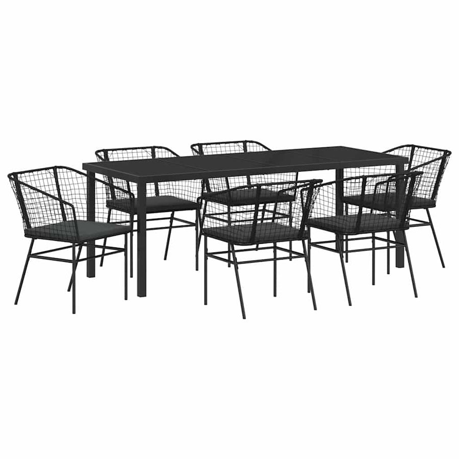 Tuin Eetset 7 Pcs Zwart Poly Rattan